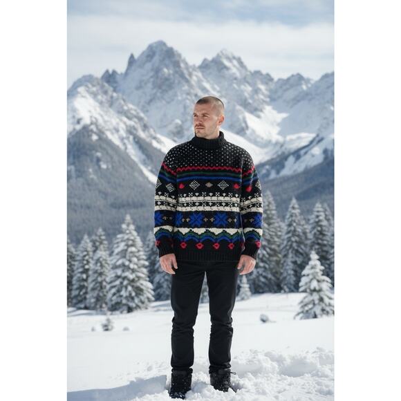 GAP Other - Vintage 80's GAP Men's Wool XL Black Red Green Gray Ivory Fair Isle Sweater